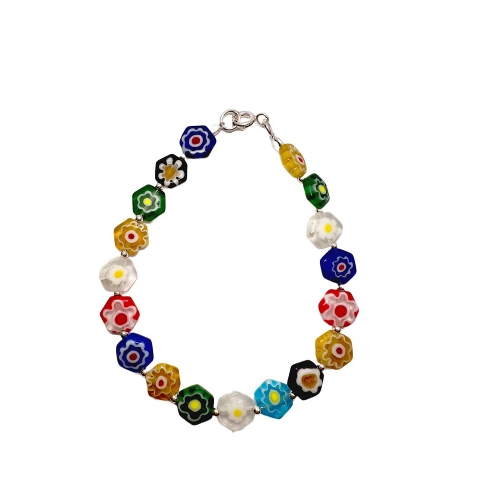 925 Silver Rainbow Flower
Bead Bracelet Murano